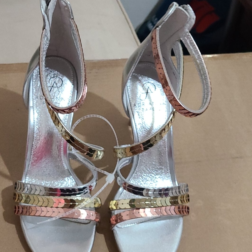 Silver,  gold and bronze high heels